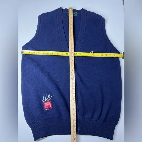 Glenmuir Pure Wool Vintage Blue Men’s Vest Button Down Size M Embroidered Logo - Picture 10 of 11